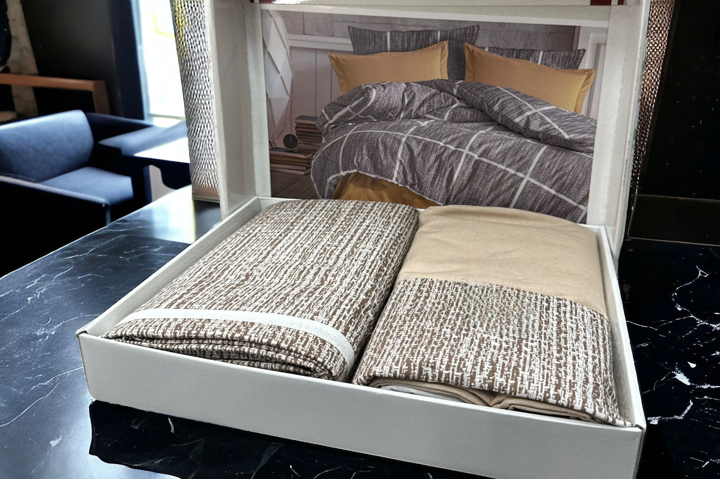 Cappuccino Square Pattern Double Duvet Cover Set