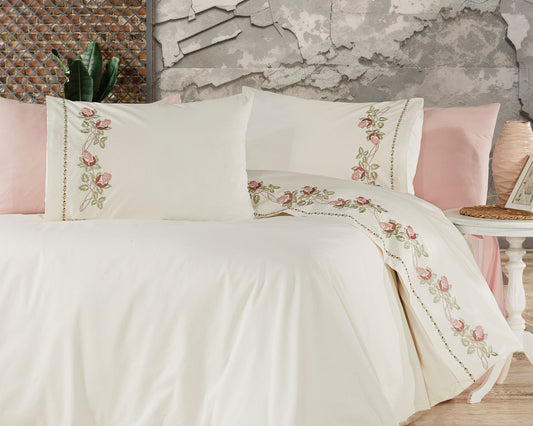 Rosalie Embroidered Duvet Cover Set – 100% Cotton, 7 Pieces