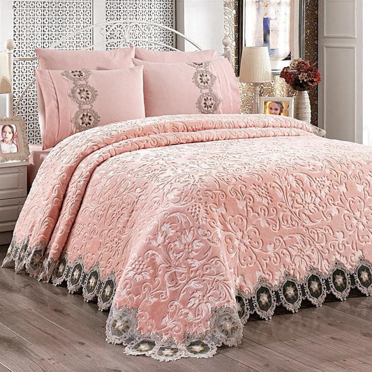 Luxury Embroidered Velvet Blanket Set – 6 Piece Premium Bedspread Set