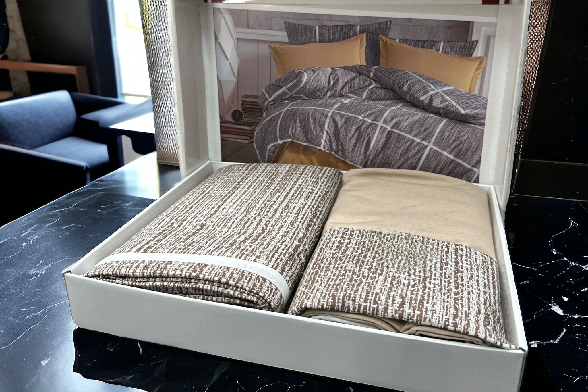Cappuccino Square Pattern Double Duvet Cover Set